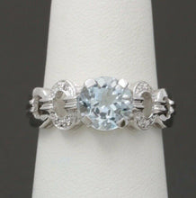 Load image into Gallery viewer, Vintage 14K White Gold Aquamarine Diamond Ring Band, Engagement Ring.