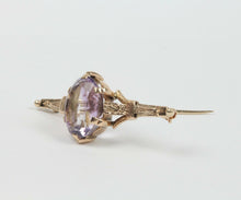 Load image into Gallery viewer, Vintage 14K Yellow Gold Amethyst Bar Brooch, Pin.
