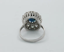 Load image into Gallery viewer, Vintage 14K White Gold Sapphire And Diamond Halo Ring