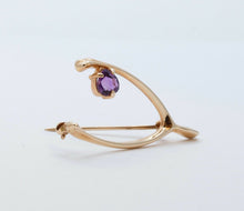 Load image into Gallery viewer, Vintage Lucky 14K Yellow Gold Wishbone Heart Amethyst Pendant Pin