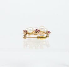 Load image into Gallery viewer, Vintage 14K Yellow Gold Rubies Cultured Pearls Pendant Brooch