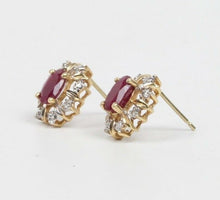 Load image into Gallery viewer, Vintage 14K Two Tone Gold Ruby & Diamonds Studs Earrings