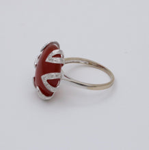 Load image into Gallery viewer, Vintage 14K White Gold Carnelian, Diamond Ring