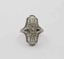 Load image into Gallery viewer, Art Deco 18K White Gold Diamonds Sapphires Ring