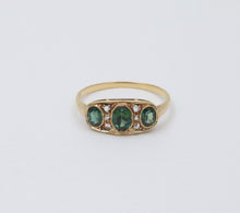 Load image into Gallery viewer, Antique Edwardian 18K Gold Three Green Tourmaline Diamond Ring, Ring Band.