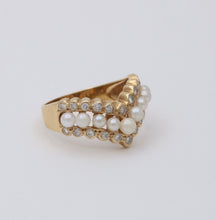 Load image into Gallery viewer, Vintage V Shape 14K Yellow Gold Pearl & Diamond Ring