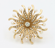 Load image into Gallery viewer, Antique Sunburst Diamonds Seed Pearls Brooch Pendant