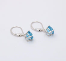 Load image into Gallery viewer, Lovely 18K White Gold Blue Topaz Dangle Earrings.