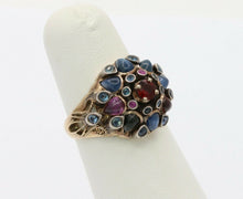 Load image into Gallery viewer, Vintage 18K Gold Sapphire, Garnet, and Ruby Cluster Ring