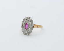 Load image into Gallery viewer, Victorian 18K Yellow Gold and Platinum Diamond Pink Sapphire Ring