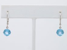 Load image into Gallery viewer, Lovely 18K White Gold Blue Topaz Dangle Earrings.