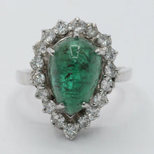 Load image into Gallery viewer, 14K White Gold Cabochon Emerald Diamond Engagement Ring Alternative