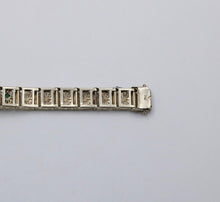 Load image into Gallery viewer, Art Deco Flower Filagree Diamonds Emeralds 14K White Gold Bracelet
