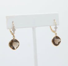 Load image into Gallery viewer, Minimalist Smoky Topaz 14K Yellow Gold Dangling Earrings.