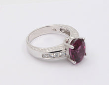 Load image into Gallery viewer, Large Cocktail Rhodolite Garnet Diamonds 14K White Gold Ring