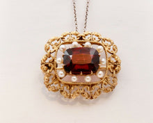 Load image into Gallery viewer, Pristine Victorian Garnet Pearls 14K Yellow Gold Brooch Pin Pendant