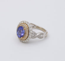 Load image into Gallery viewer, Vintage Tanzanite And Diamond Halo 14K White Gold Ring