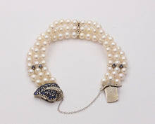 Load image into Gallery viewer, Vintage 3 Strand Beaded Pearl, Sapphire and Diamond Bracelet