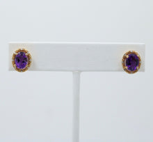 Load image into Gallery viewer, Vintage Amethyst Diamond 14K Yellow Gold Earrings Studs