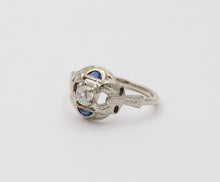 Load image into Gallery viewer, Art Deco Diamond Sapphires 18K White Gold Engagement Cocktail Ring