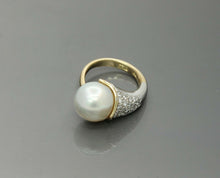 Load image into Gallery viewer, Vintage Platinum 18K Yellow Gold Diamond Pearl Cocktail Ring