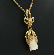 Load image into Gallery viewer, Victorian 14K Yellow Gold Angel Skin Coral Flower Carving Pendant with Chain