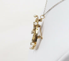 Load image into Gallery viewer, Art Nouveau 14K Yellow Gold Ivy Wreath Diamond & Pearl Pendant Brooch
