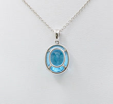Load image into Gallery viewer, Classic 14K White Gold blue Topaz Diamond Halo Pendant Necklace.