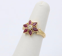 Load image into Gallery viewer, Vintage Flower Rubies Diamond 18K Yellow Gold Ring