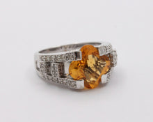 Load image into Gallery viewer, Unique Clover Shape Checkerboard Cut Citrine 14K White Gold Diamond Ring , Engag