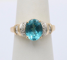 Load image into Gallery viewer, Vintage Blue Zircon And Diamond 14K Yellow Gold Ring Band, Engagement Ring