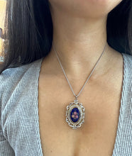 Load image into Gallery viewer, Vintage Italian 18K Gold Flower Painted Porcelain Diamond Pendant Brooch