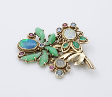 Load image into Gallery viewer, Antique Silver Art & Craft Opal & Jade Flower Brooch.