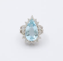 Load image into Gallery viewer, Estate Aquamarine Diamonds 14K White Gold Ring