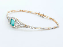 Load image into Gallery viewer, Art Deco Emerald Rose Cut Diamonds 18K Yellow Gold Platinum Bracelet