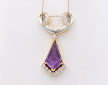 Load image into Gallery viewer, Vintage Geometric Amethyst Diamonds 18K Yellow Gold Platinum Pendant