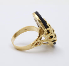 Load image into Gallery viewer, Vintage 18K Yellow Gold Blue Goldstone Statement Ring