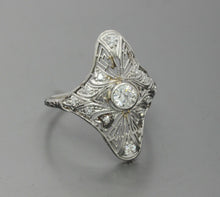 Load image into Gallery viewer, Art Deco 18K White Gold Diamonds Filagree Ring