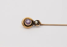 Load image into Gallery viewer, Victorian 14K Yellow Gold Amethyst Pearl Stick Pin