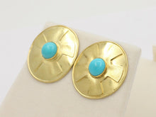 Load image into Gallery viewer, Vintage Natural Turquoise Funky Disk 18K Gold Post Back Earrings