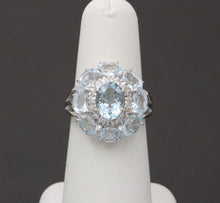 Load image into Gallery viewer, Vintage 18K White Gold Aquamarine and Diamond Ring