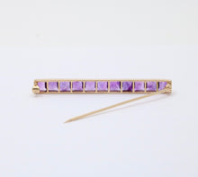 Load image into Gallery viewer, Victorian Emerald Cut Amethyst 14K Yellow Gold Bar Pin Brooch