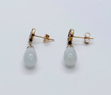 Load image into Gallery viewer, Vintage Ladies 14K Yellow Gold Jade Long Life Teardrop Earrings