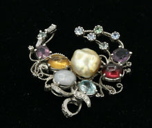Load image into Gallery viewer, Vintage 18K White Gold Multi-Gemstone Diamond Brooch Pendant