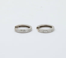Load image into Gallery viewer, Mini Channel-Set 14K White Gold Diamond Huggie Hoop Earrings
