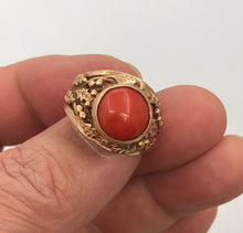 Load image into Gallery viewer, Victorian Edwardian Red Coral 14K Rose Gold Unisex Ring