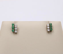 Load image into Gallery viewer, Vintage 14K White Gold Diamond & Emerald Cluster Studs Earrings, Push Back Earri