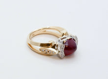 Load image into Gallery viewer, Beautiful Ladies Cabochon Ruby Diamonds Yellow White Gold Ring