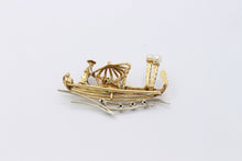 Load image into Gallery viewer, Vintage 18K Yellow Gold Enamel Diamond Boat Brooch