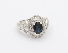 Load image into Gallery viewer, Vintage 14K White Gold Sapphire Diamond Alternative Engagement Ring
